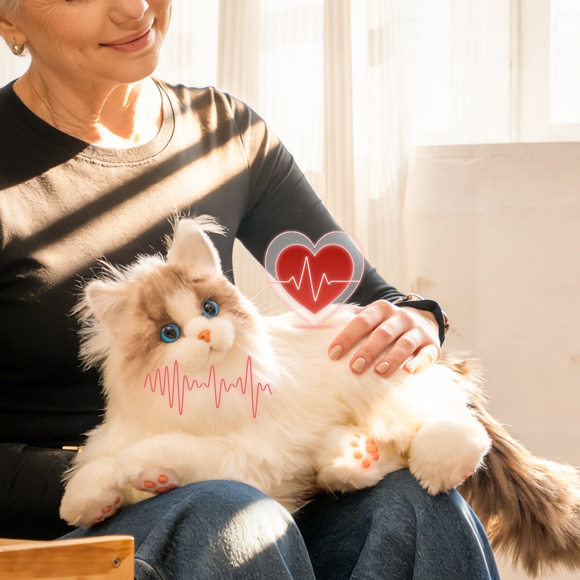 Velocitytoys™ - Percy Robot Cat – Voice,Purring & Heartbeat for Comfort