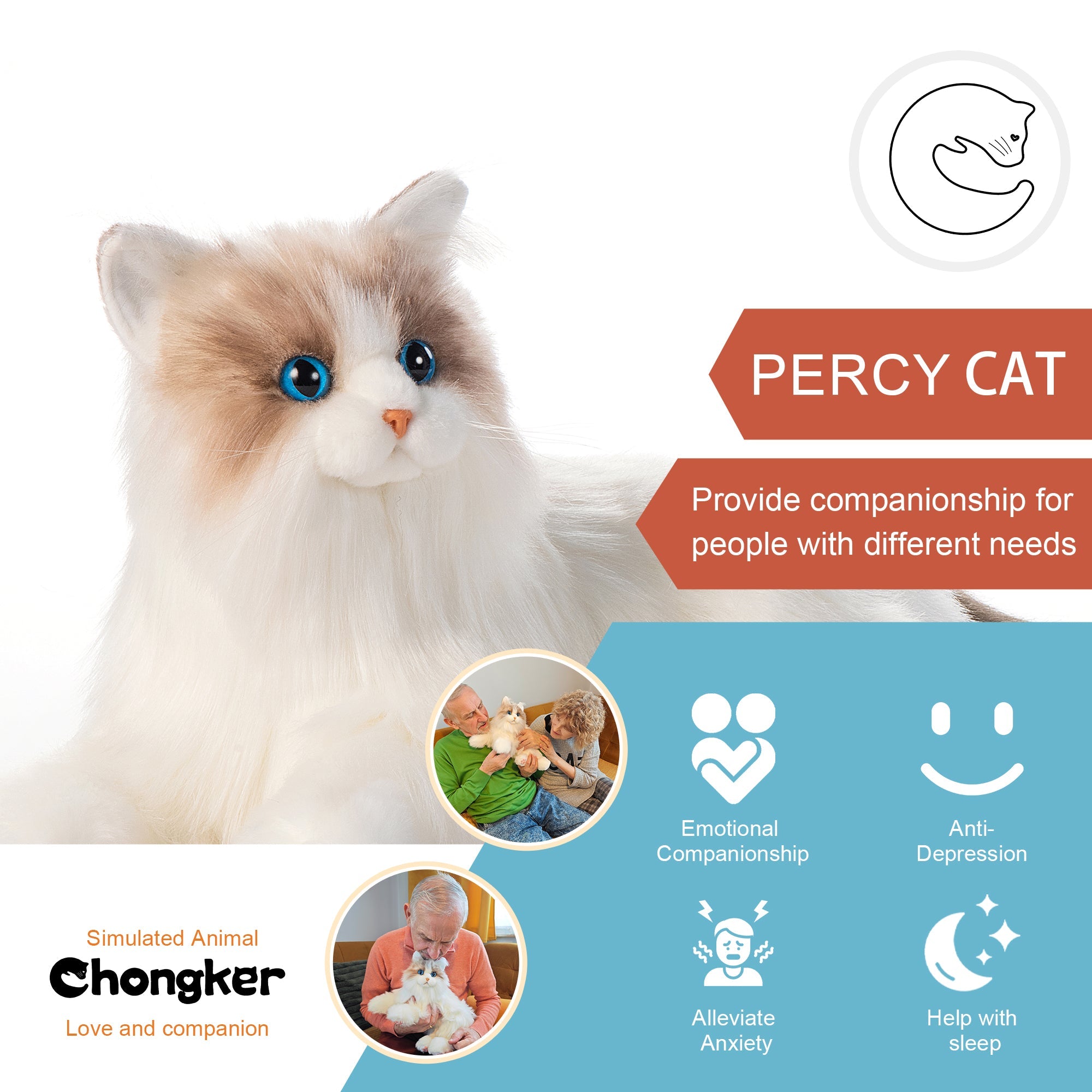 Velocitytoys™ - Percy Robot Cat – Voice,Purring & Heartbeat for Comfort