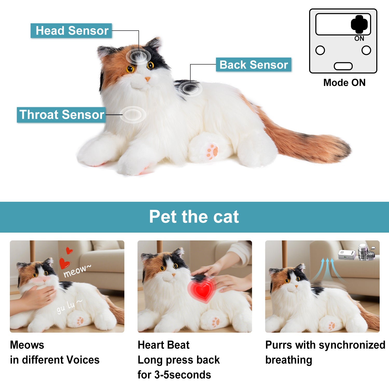 Velocitytoys™ - Percy Robot Cat - Interactive Emotional Support Pet Weighted