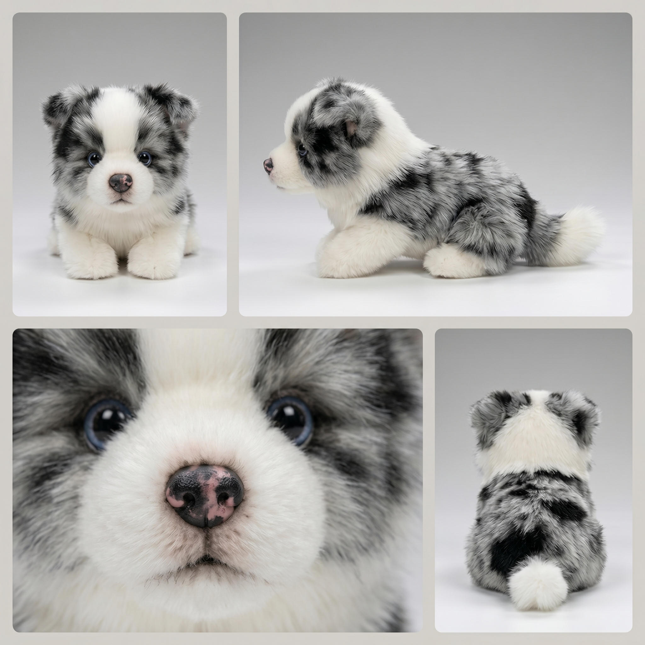 Velocitytoys™- Realistic Blue Merle Border Collie Stuffed Animal Plush Toy