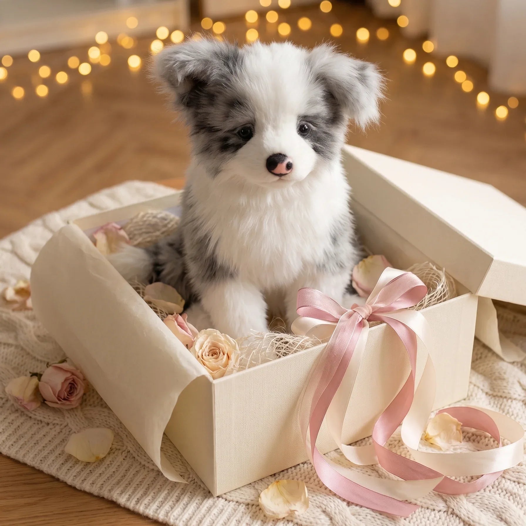 Velocitytoys™- Realistic Blue Merle Border Collie Stuffed Animal Plush Toy