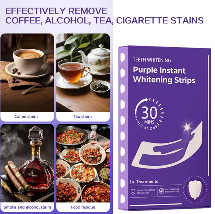 Purple Instant Whitening Strips – 14 par (28 szt.) | Wybielanie bez nadwrażliwości