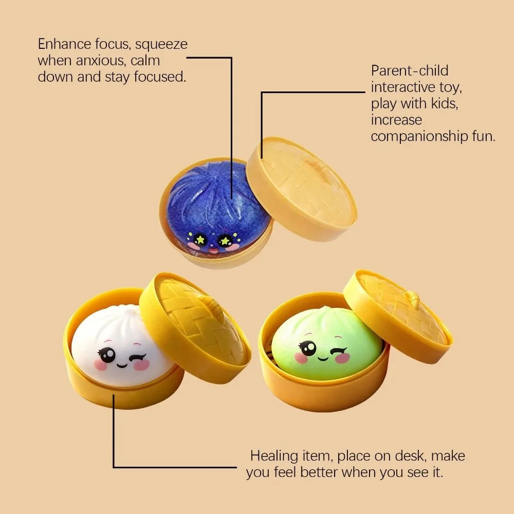 Velocitytoys™–Squishy Dumpling Stress Ball with Steamer Box – Slow Rise Sensory Toy