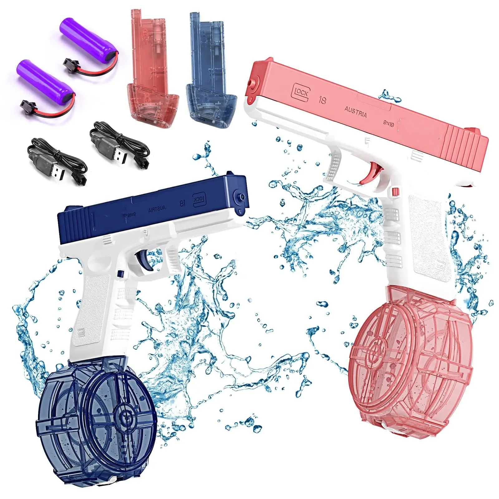 Electric Automatic Water Blaster Toy for Kids – Rechargeable Pool & Beach Summer Splash Toy (Blue & Pink)