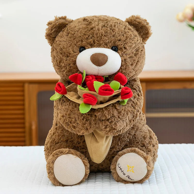 Velocitytoys™– Rose Bear Plush with Magnetic Flowers