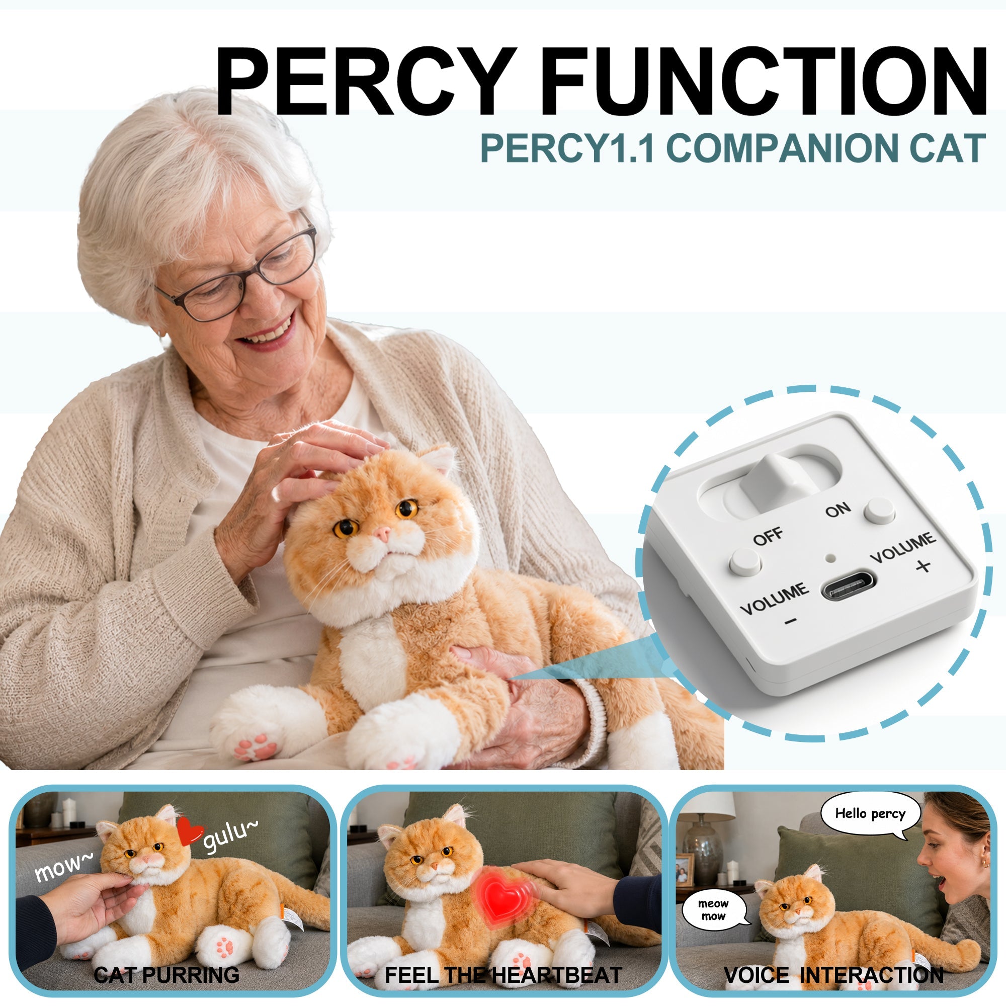 Velocitytoys™ - Percy Robot Cat - Interactive Emotional Support Pet Weighted