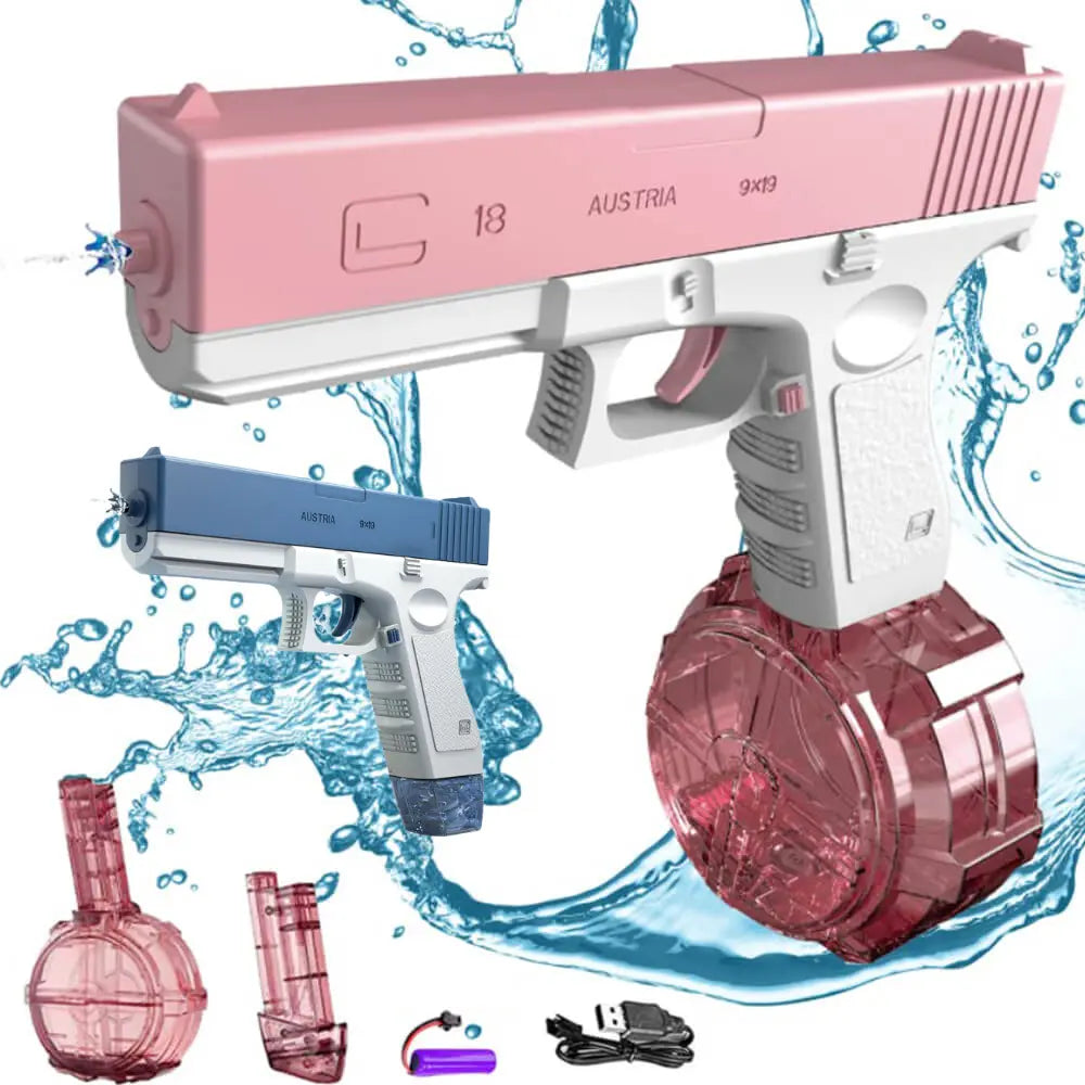 Electric Automatic Water Blaster Toy for Kids – Rechargeable Pool & Beach Summer Splash Toy (Blue & Pink)