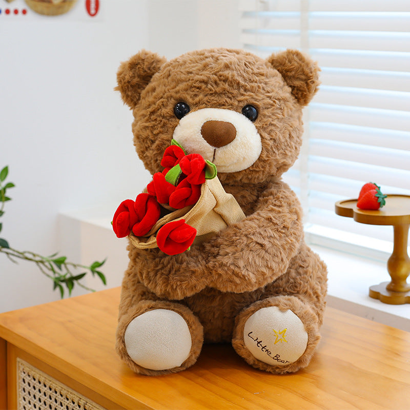 Velocitytoys™– Rose Bear Plush with Magnetic Flowers