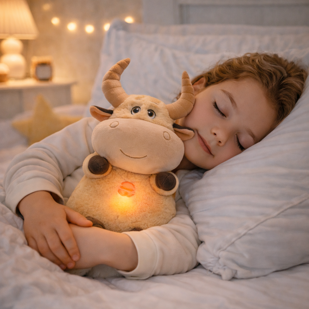 Velocitytoys™– Breathing Cow Plush with Music – Calming Sleep Comfort Toy