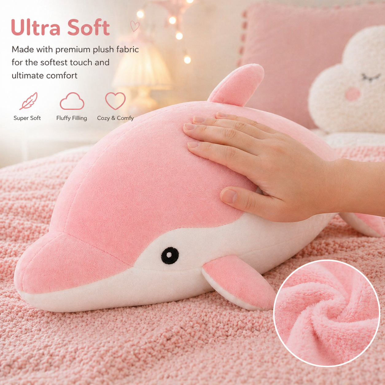 Velocitytoys™-Soft Pink Dolphin Plush