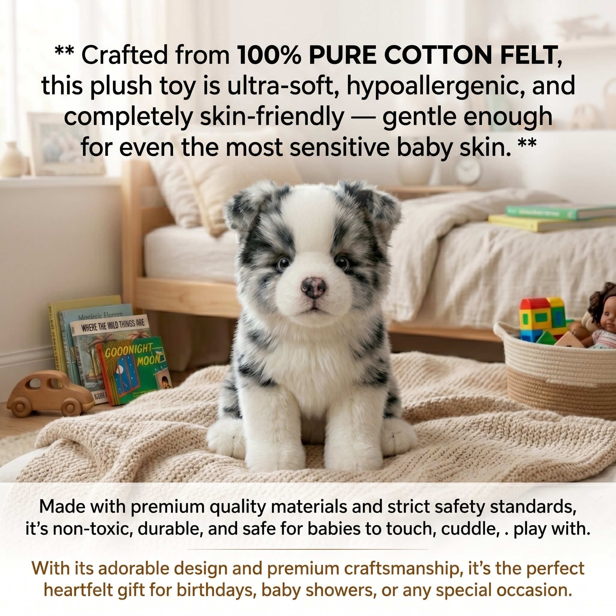 Velocitytoys™- Realistic Blue Merle Border Collie Stuffed Animal Plush Toy