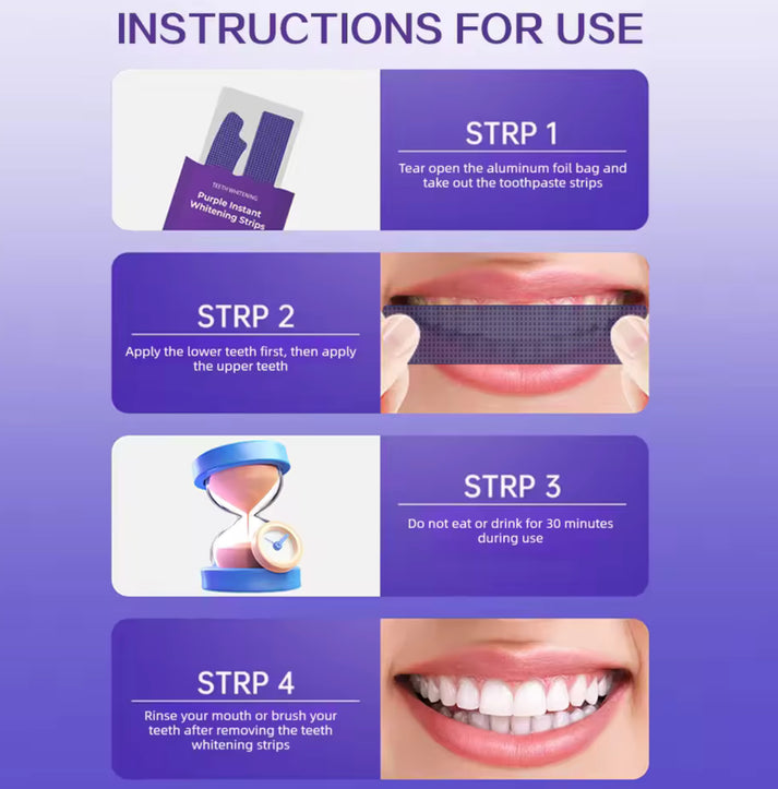 Purple Instant Whitening Strips – 14 par (28 szt.) | Wybielanie bez nadwrażliwości
