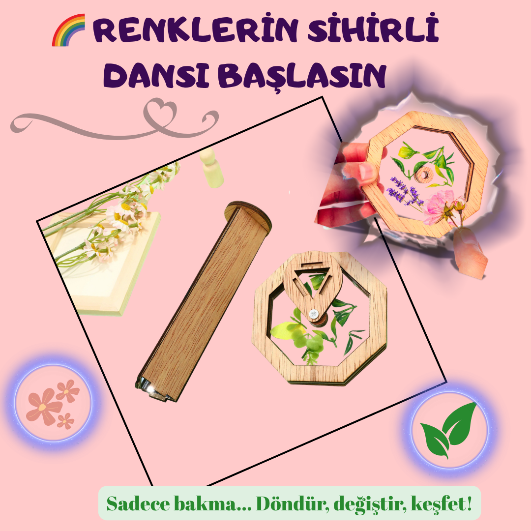 VelocityToys Ahşap Kaleydoskop Seti, DIY Oyuncak, Yaratıcı Görsel Etkinlik