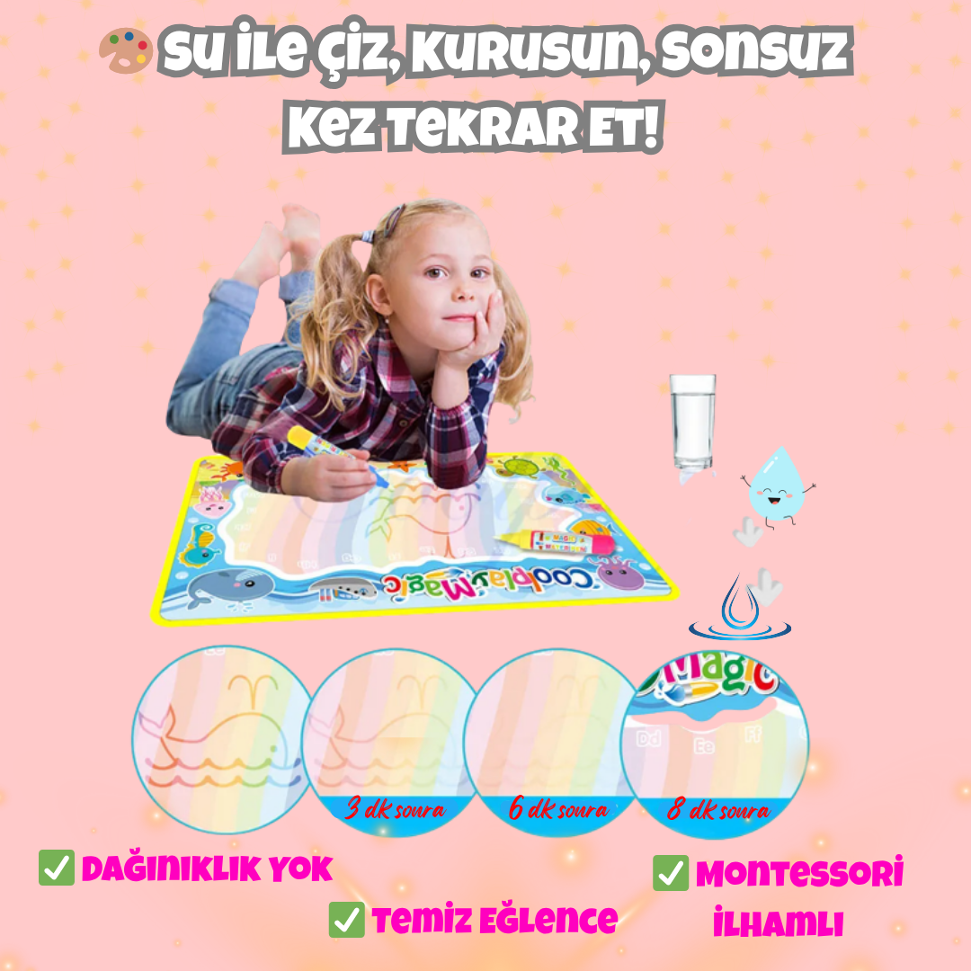 VelocityToys Sihirli Su Boyama Matı, Yeniden Kullanılabilir, Montessori Boyama Oyuncağı