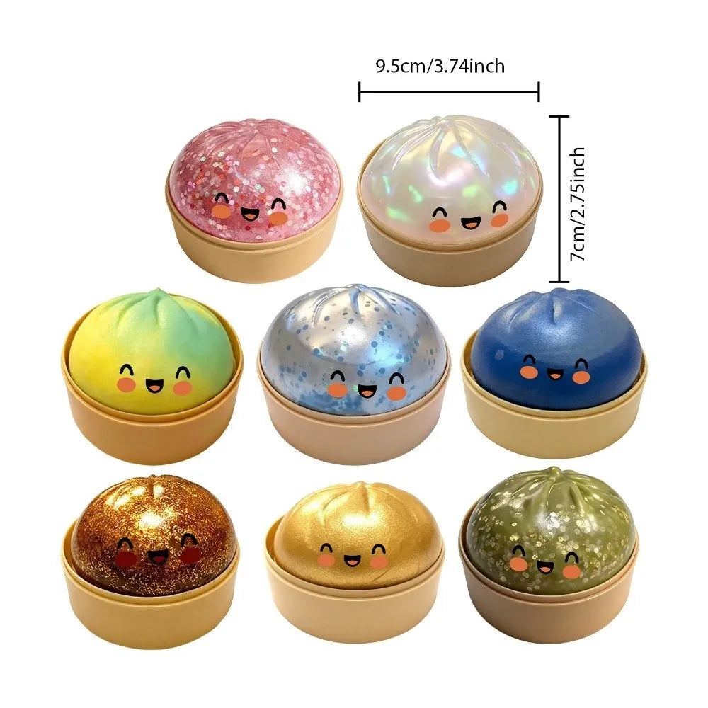 Velocitytoys™–Squishy Dumpling Stress Ball with Steamer Box – Slow Rise Sensory Toy