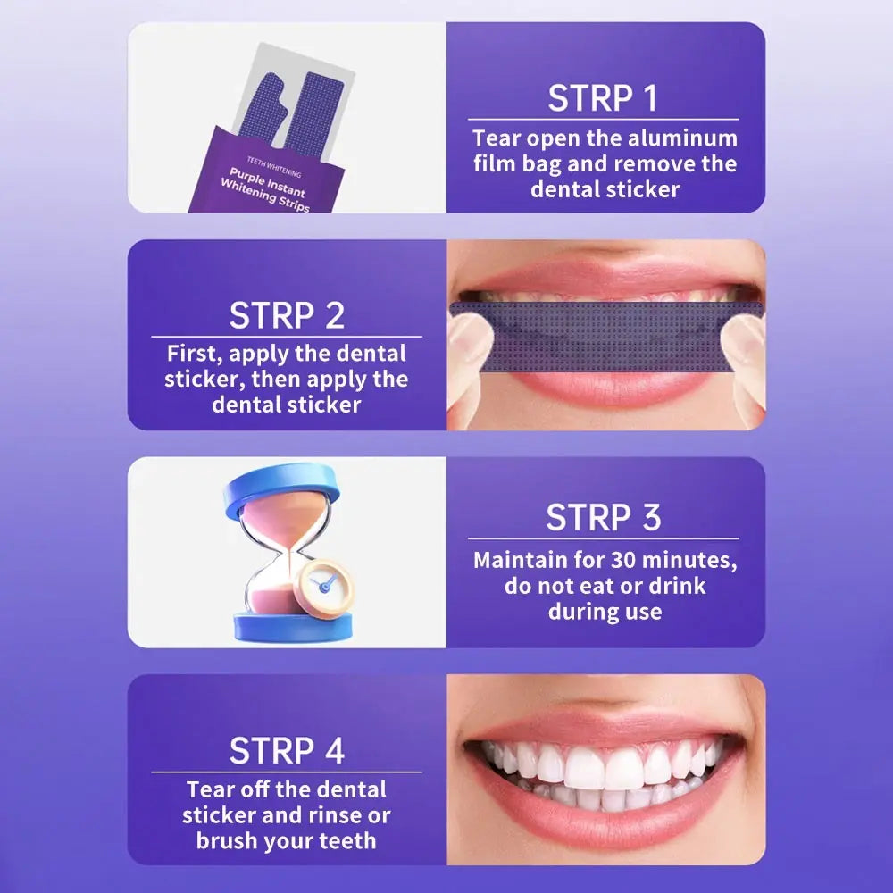 Purple Instant Whitening Strips – 14 par (28 szt.) | Wybielanie bez nadwrażliwości