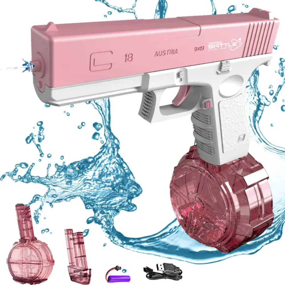 Electric Automatic Water Blaster Toy for Kids – Rechargeable Pool & Beach Summer Splash Toy (Blue & Pink)