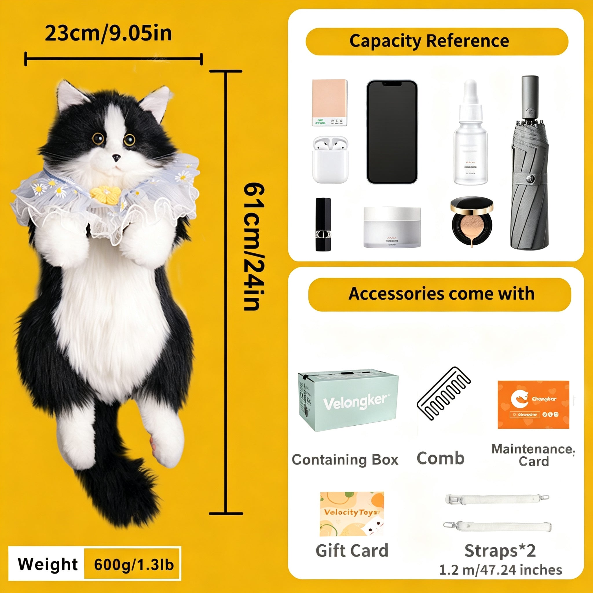 Velocitytoys™ - Tuxedo Cat Backpack – Cute Bag for Cat Fans Daily Companion